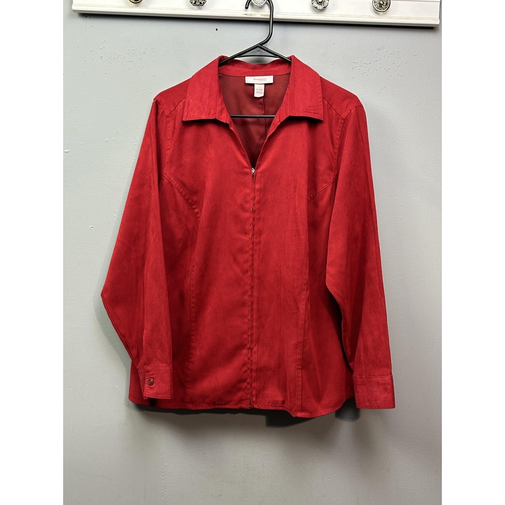 Dressbarn Woman Jacket Womens 14/16W Red Zip Front Suede-Like Polyester Blouse